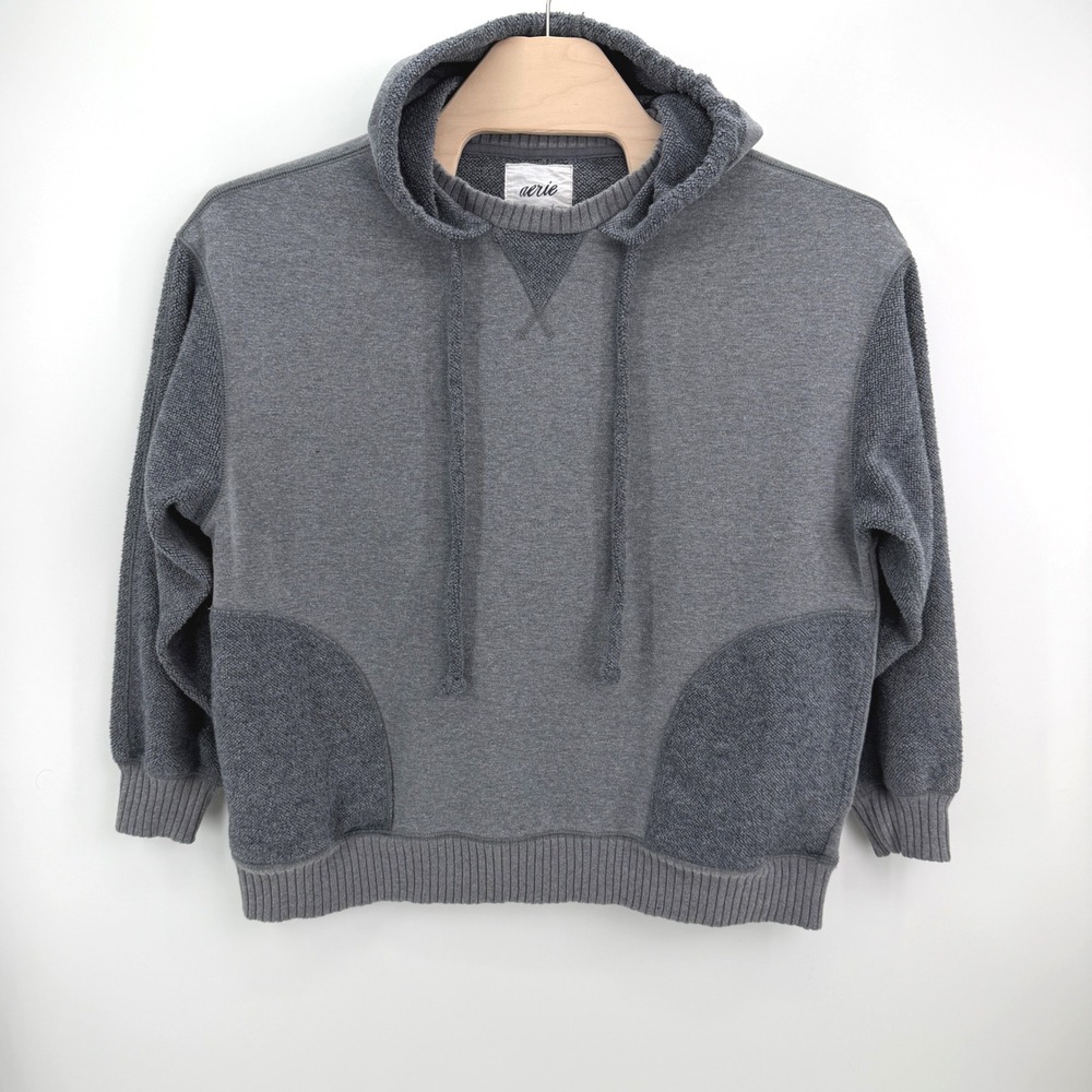 Aerie Hoodie Women Medium Grey Mixed Texture Athleisure Relaxed Fit Pullover
